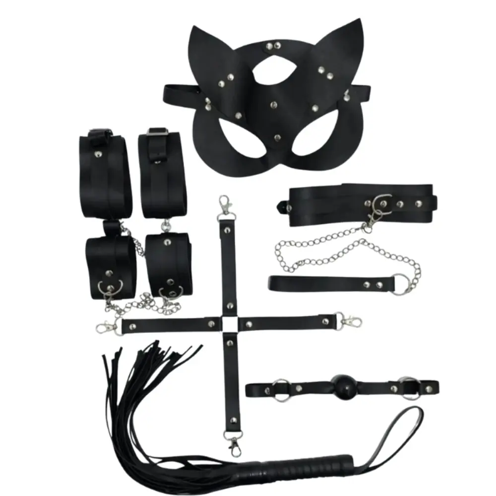The Fetish 7 Pcs Policarbon Deri Fetiş Set-Siyah