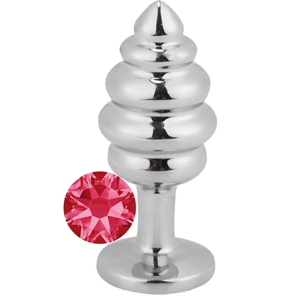 Vişne Silver Large Pembe Taşlı Boğumlu Anal Metal Plug