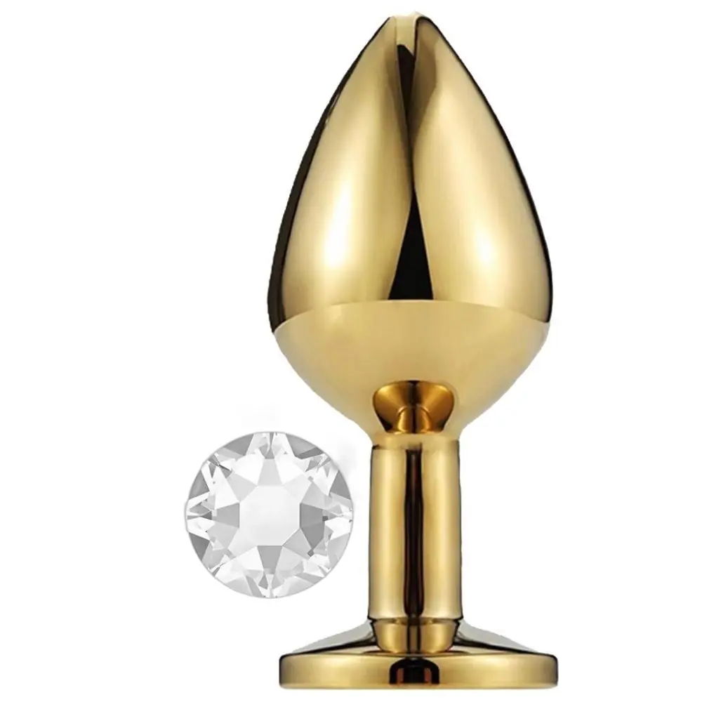 Vişne Gold Medium Beyaz Kristal Taşlı Metal Anal Plug