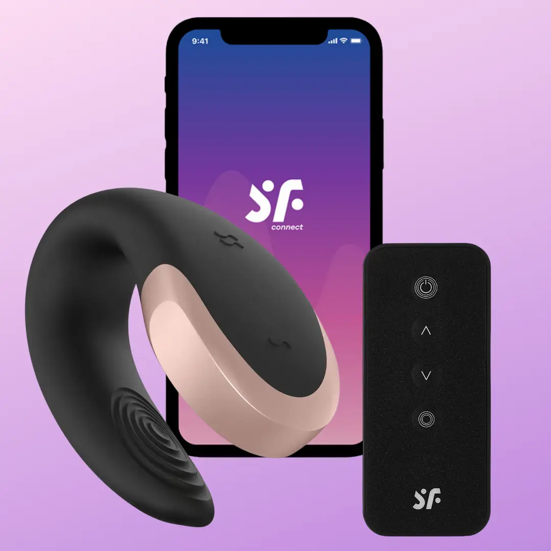Satisfyer Double Love Telefon ve Kumanda Kontrollü Vibratör-Black
