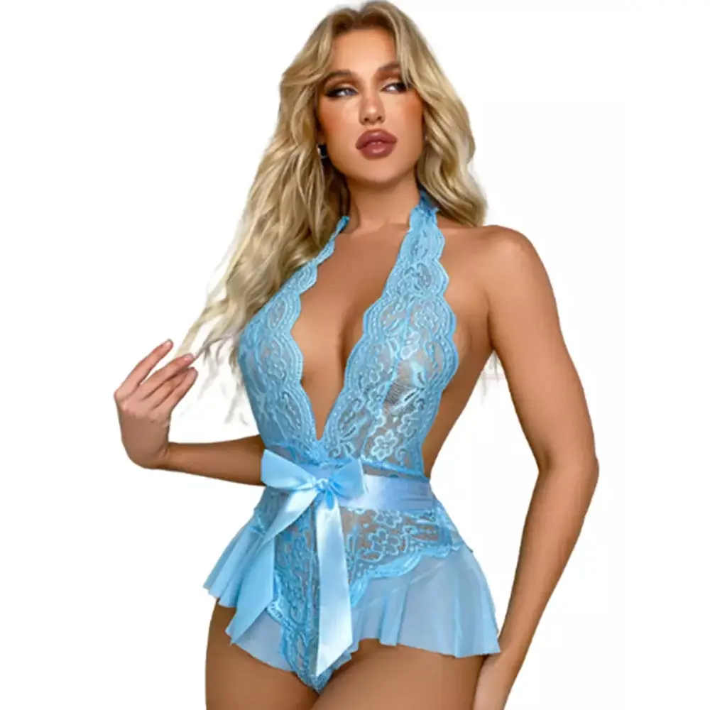 Vişne Fantasy Wear Daria Bodysuit Seksi Askılı Derin V Yaka Gecelik