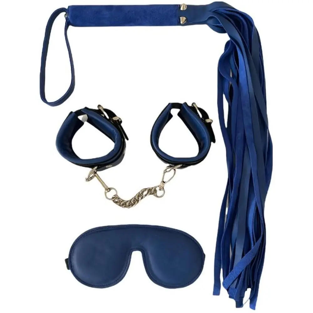 Vişne Fetish Dreams Dark Blue Fetish Leather Handcuffs Set 3 lü