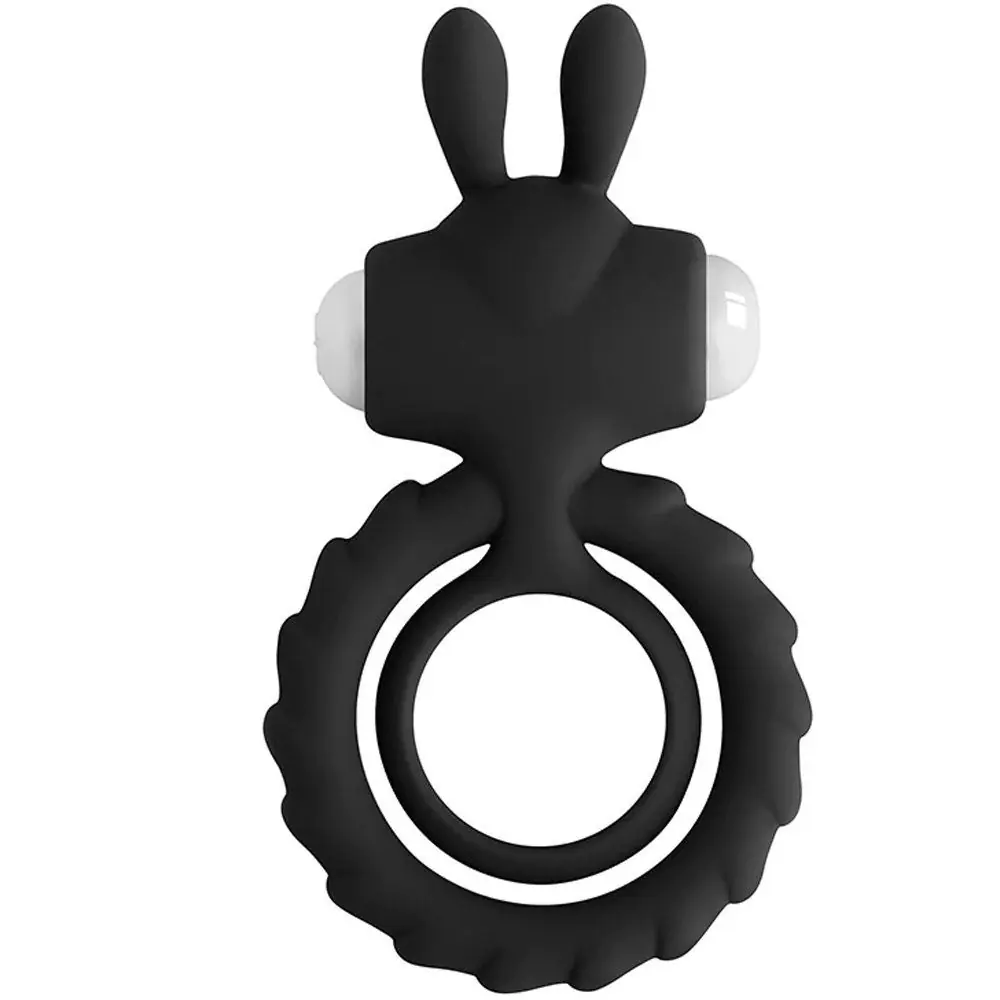 Vişne Nuo Rabbit Klitoral Titreşimli Penis Halkası Siyah