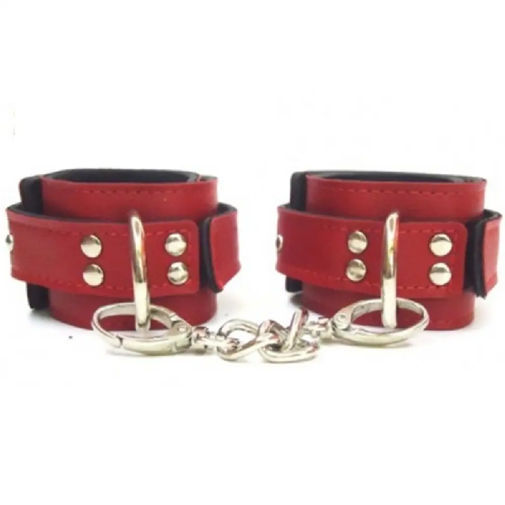 Vişne Fetish Love Game Leather Hand Cuffs Deri Kelepçe-Kırmızı