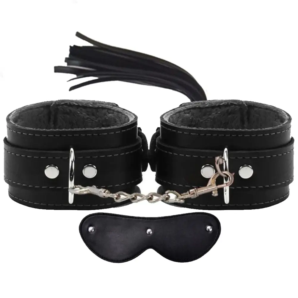 Vişne Fetish Fantasy Series Cuffs 3 Pcs. Deri Fetiş Pozisyon Kelepçe Seti-Siyah