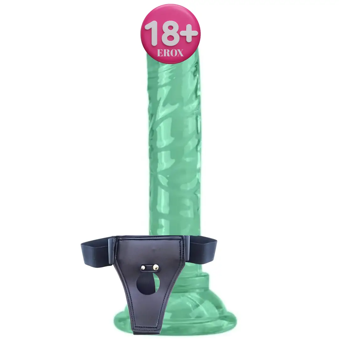 Vişne Jelly Strap-On 14.5 cm Balden Bağlamalı Realistik Penis-Green