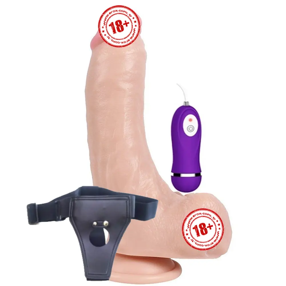 Shequ Lungton Strapon 22 Cm Belden Bağlamalı Titreşimli Realistik Penis