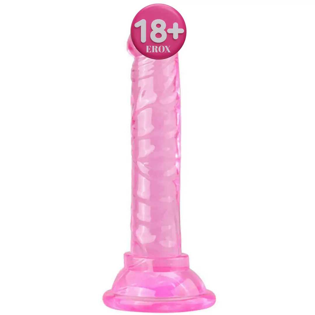 Vişne Jelly Silicone 14.5 cm Anal ve Vajinal Realistik Penis-Pink