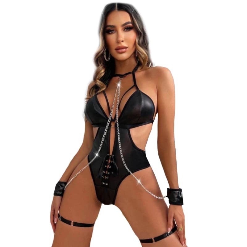 Vişne Fantasy Wear Lingerie Dreams Zincirli Bağlamalı Lateks Gecelik