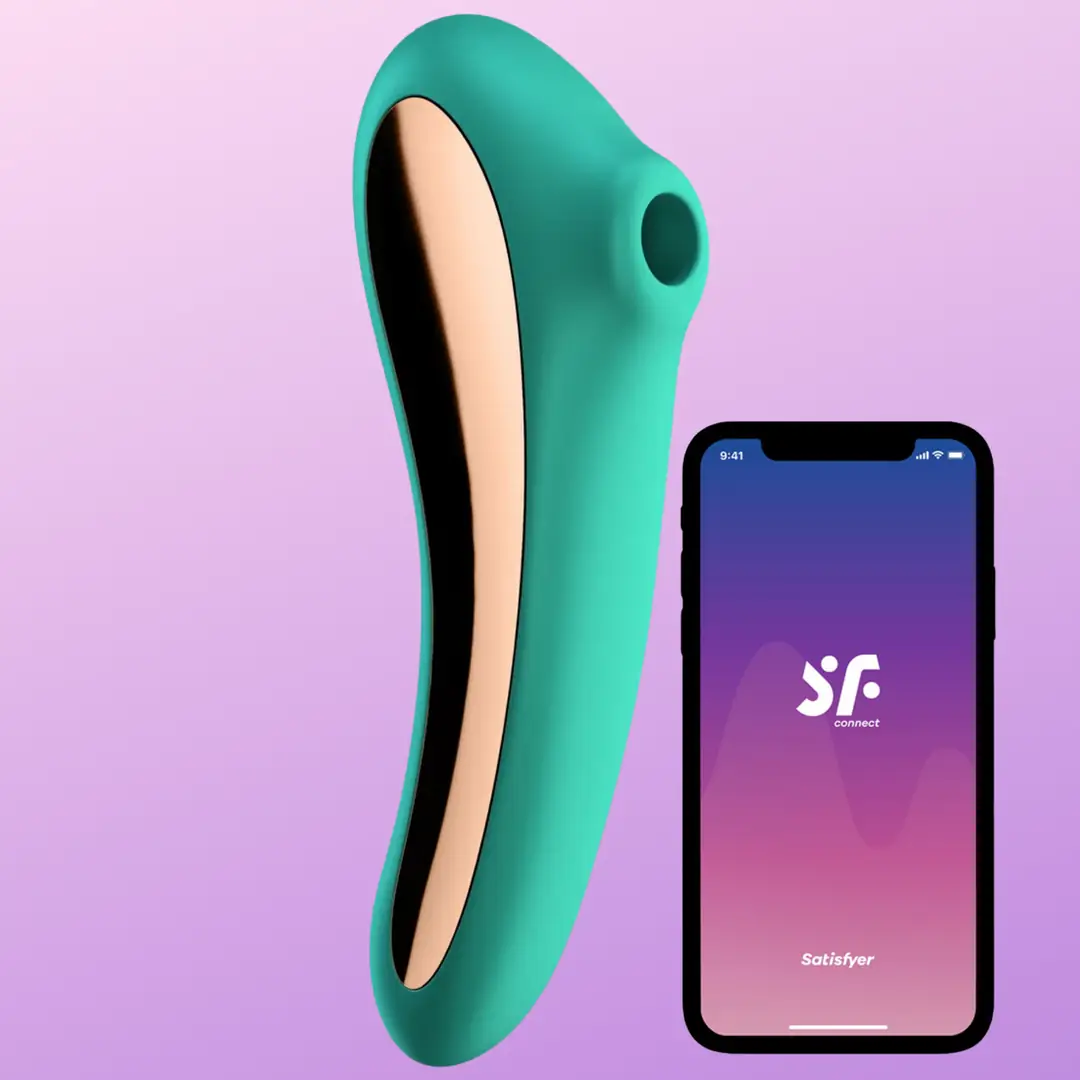 Satisfyer Dual Kiss Telefon Kontrollü Emiş Güçlü Vibratör-Green