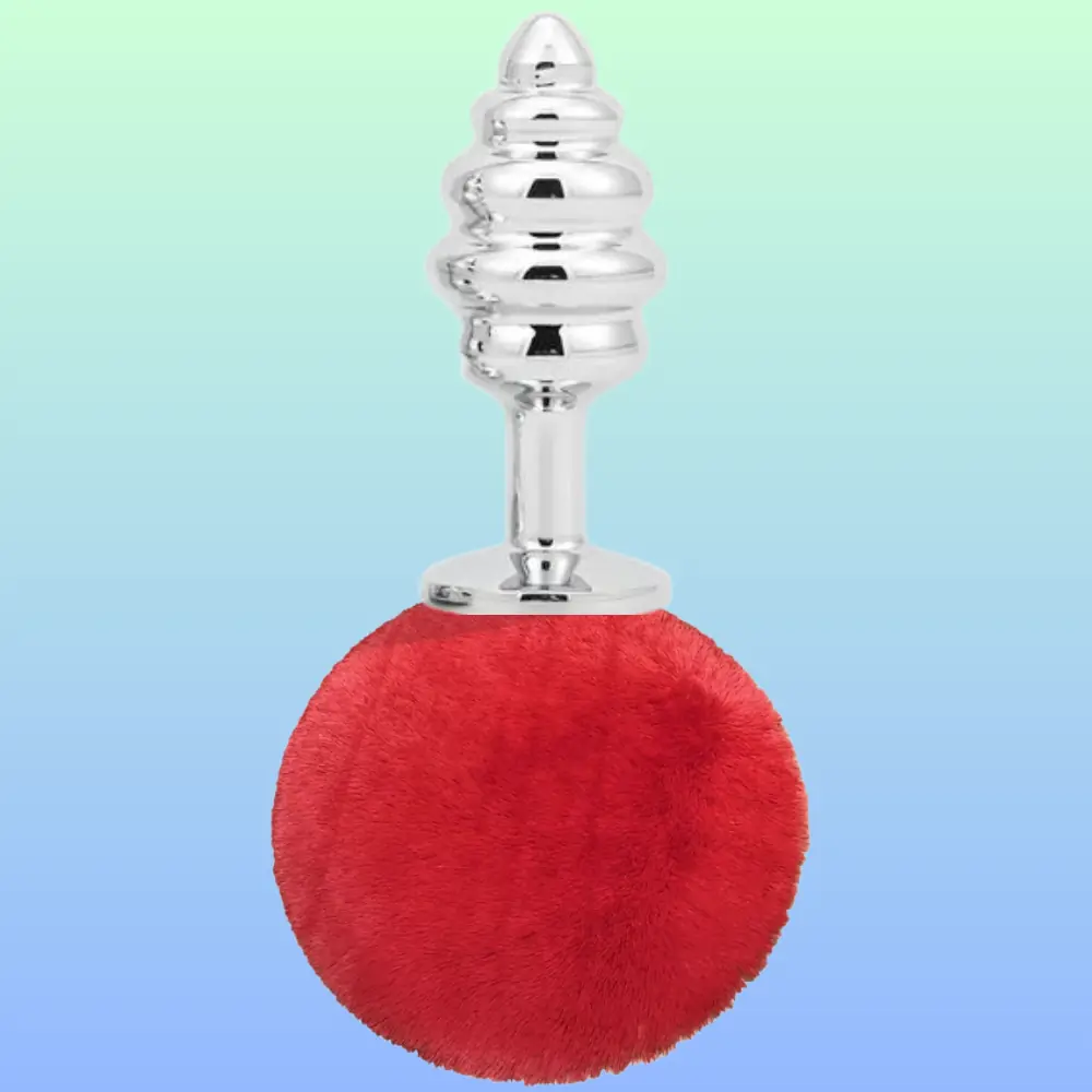Vişne The Anal Fantasy Ribbed Peluşlu Boğumlu Metal Anal Plug-Red