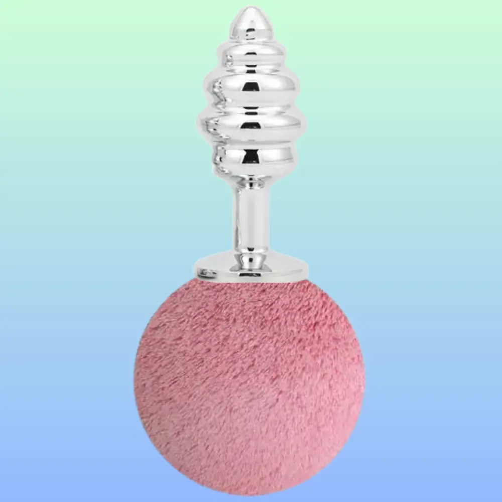 Vişne The Anal Fantasy Ribbed Peluşlu Boğumlu Metal Anal Plug-Pink