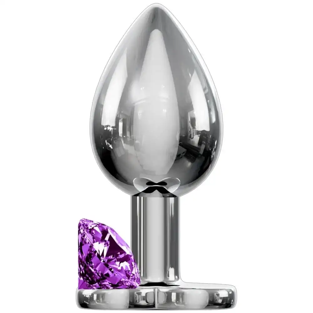 Vişne Anal Fantasy Luxury Diamond Purple Taşlı Metal Anal Plug - Medium