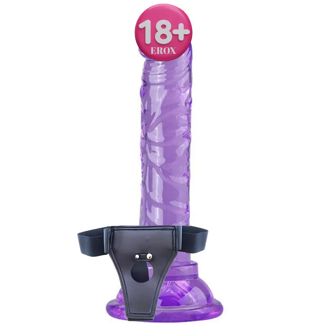 Vişne Jelly Strap-On 14.5 cm Balden Bağlamalı Realistik Penis-Purple