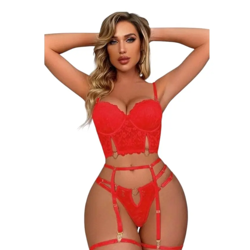 Vişne Fantasy Wear Büstiyerli Seksi Sütyen Külot Takım