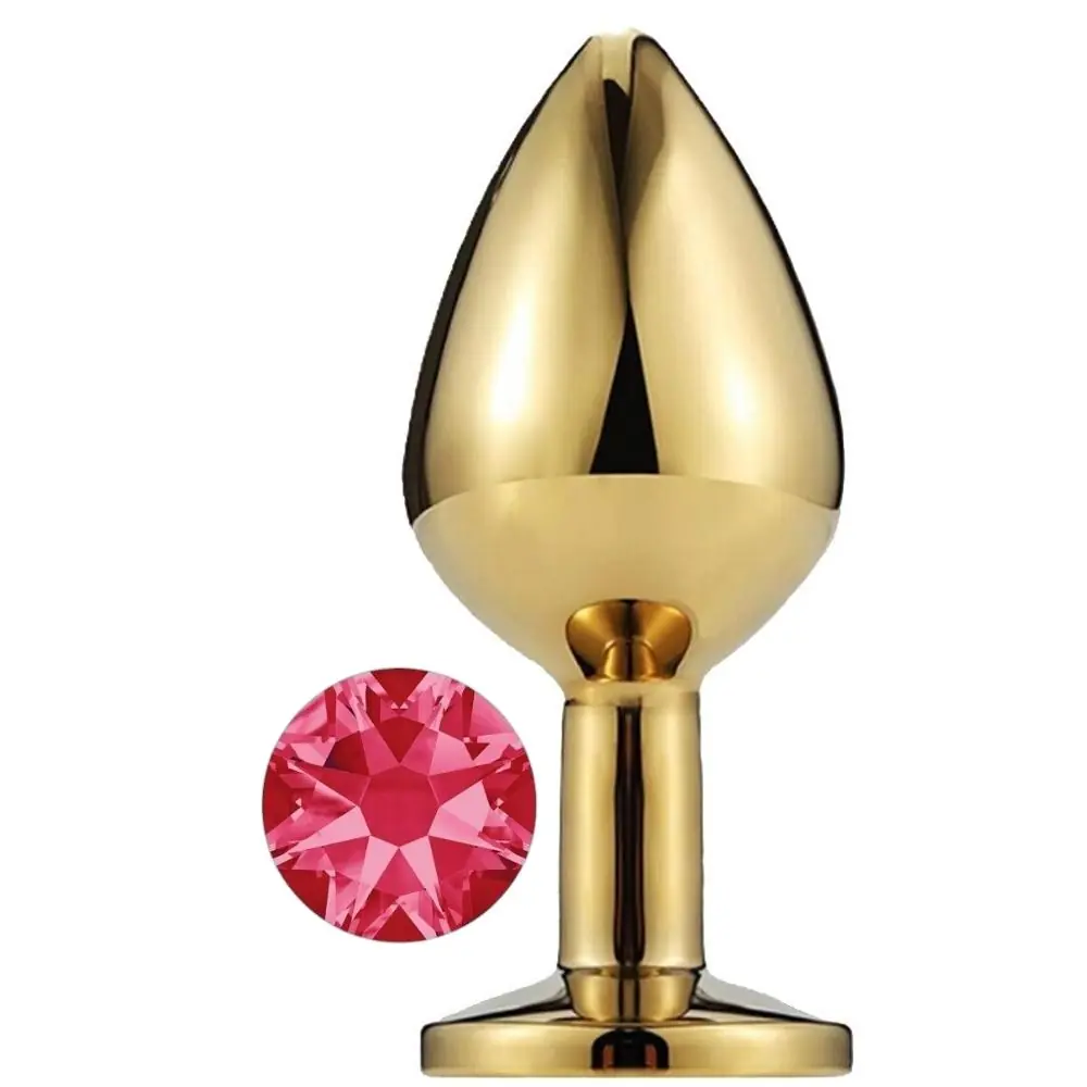 Vişne Gold Medium Pembe Kristal Taşlı Metal Anal Plug