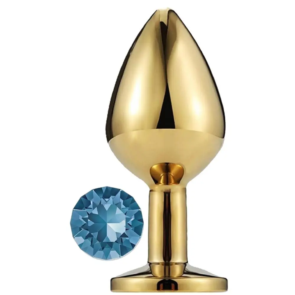 Vişne Gold Large Mavi Kristal Taşlı Metal Anal Plug