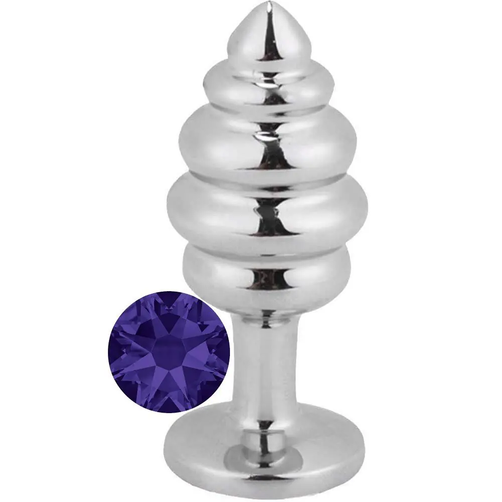Vişne Silver Medium Mor Taşlı Boğumlu Metal Anal Plug