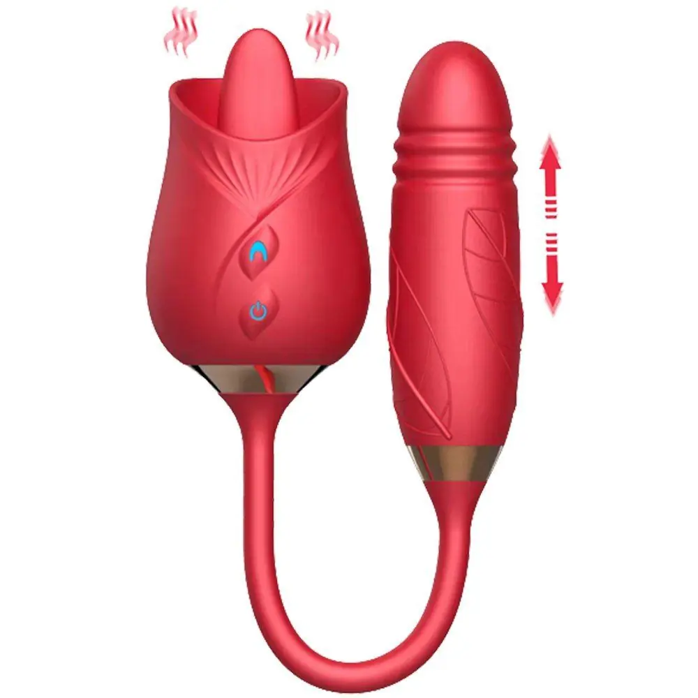 Vişne Tongue Rose Dil ve İleri Geri Hareketli Gül Vibratör