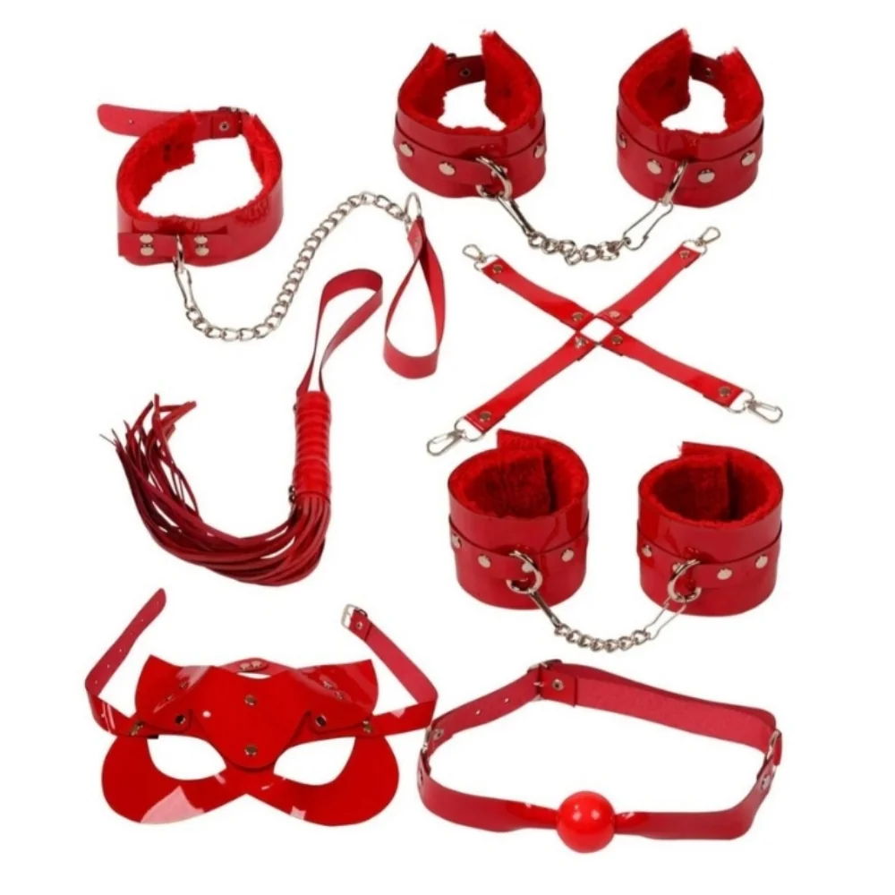 The Fetish 7 Pcs Policarbon Deri Fetiş Set-Kırmızı