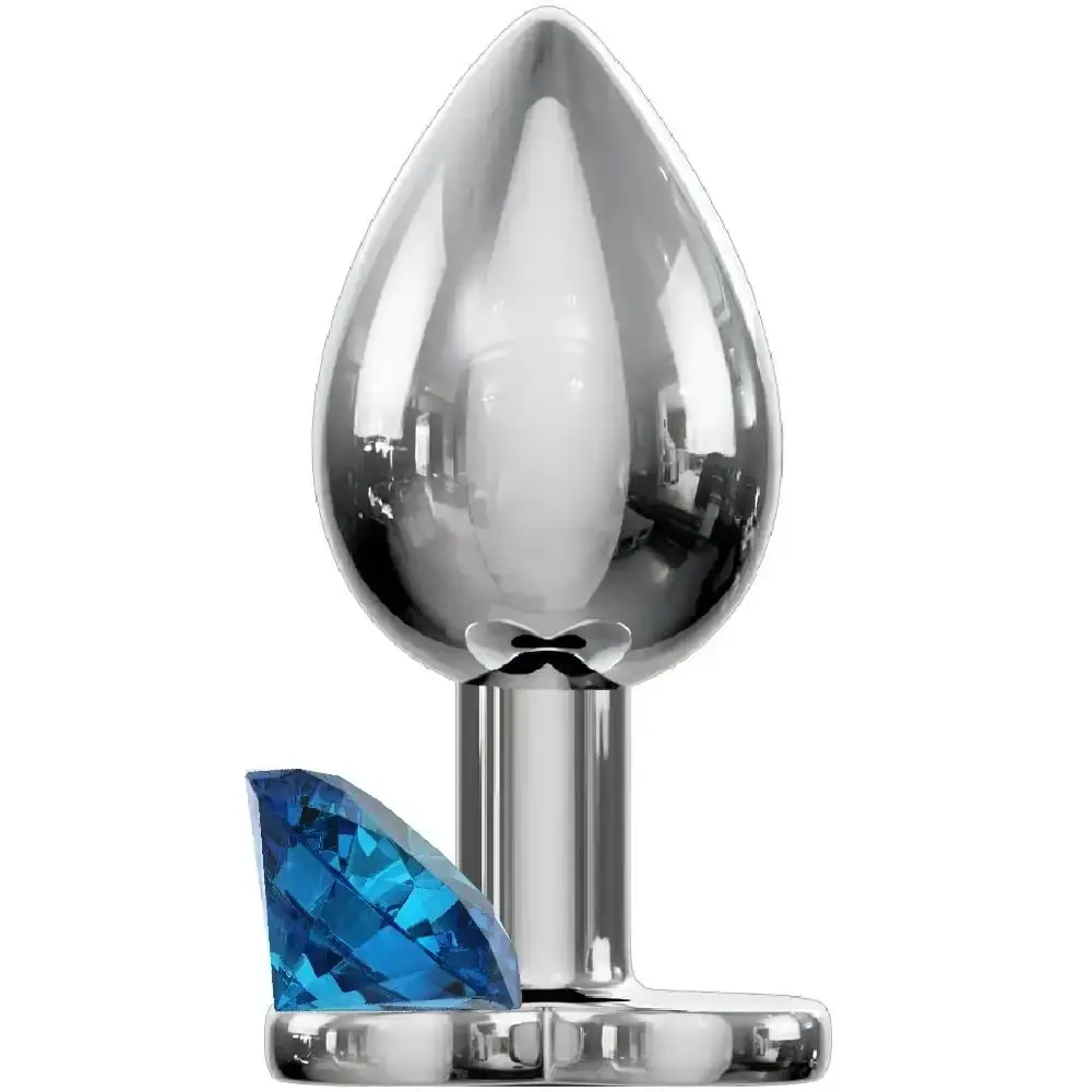 Vişne Anal Fantasy Luxury Diamond Blue Taşlı Metal Anal Plug - Medium