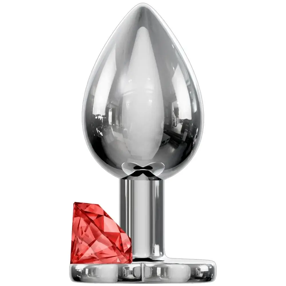 Vişne Anal Fantasy Luxury Diamond Red Taşlı Metal Anal Plug - Large