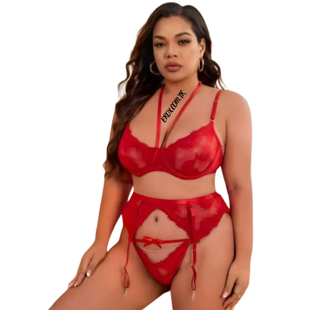 Vişne She Fantasy Wear Jartiyerli Seksi Gecelik