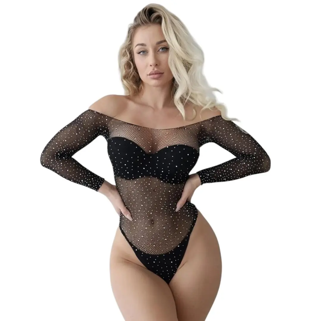 Vişne Fantasy Wear Taşlı Bodysuit Seksi Vücut Çorabı