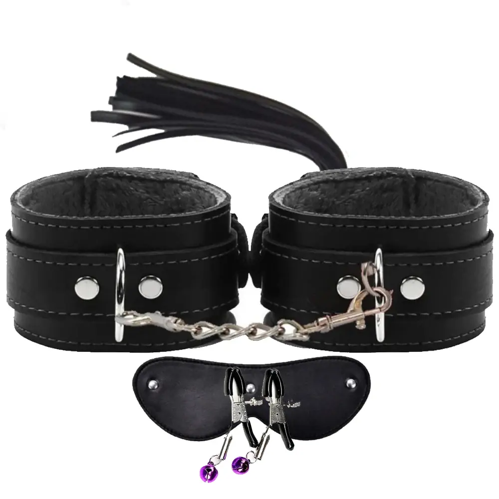 Vişne Fetish Fantasy Series Cuffs 4 Pcs. Deri Fetiş Pozisyon Kelepçe Seti-Siyah