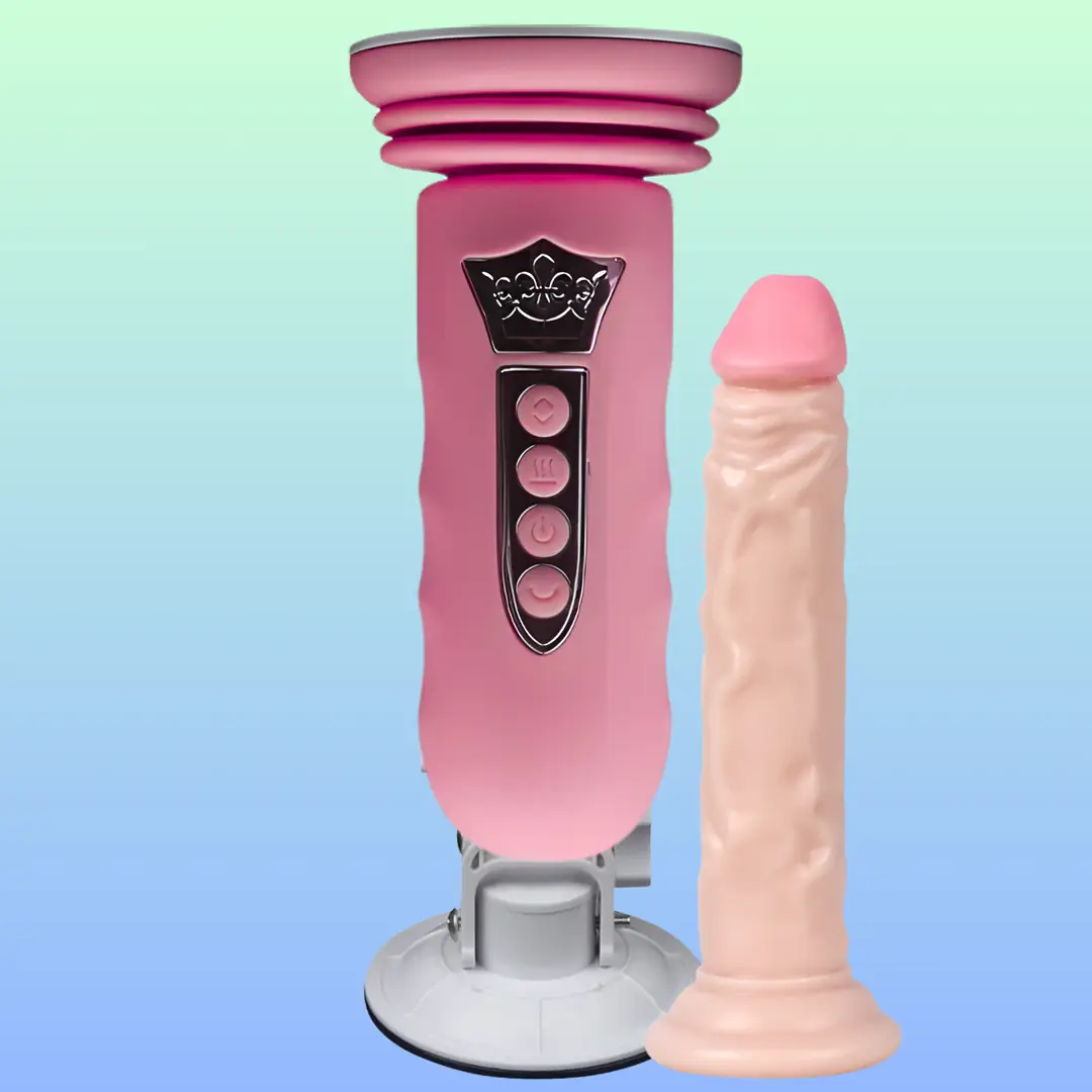 Vişne Suction Cup Sex Machine Realistik Penis Uyumlu Seks Makinesi-Pink