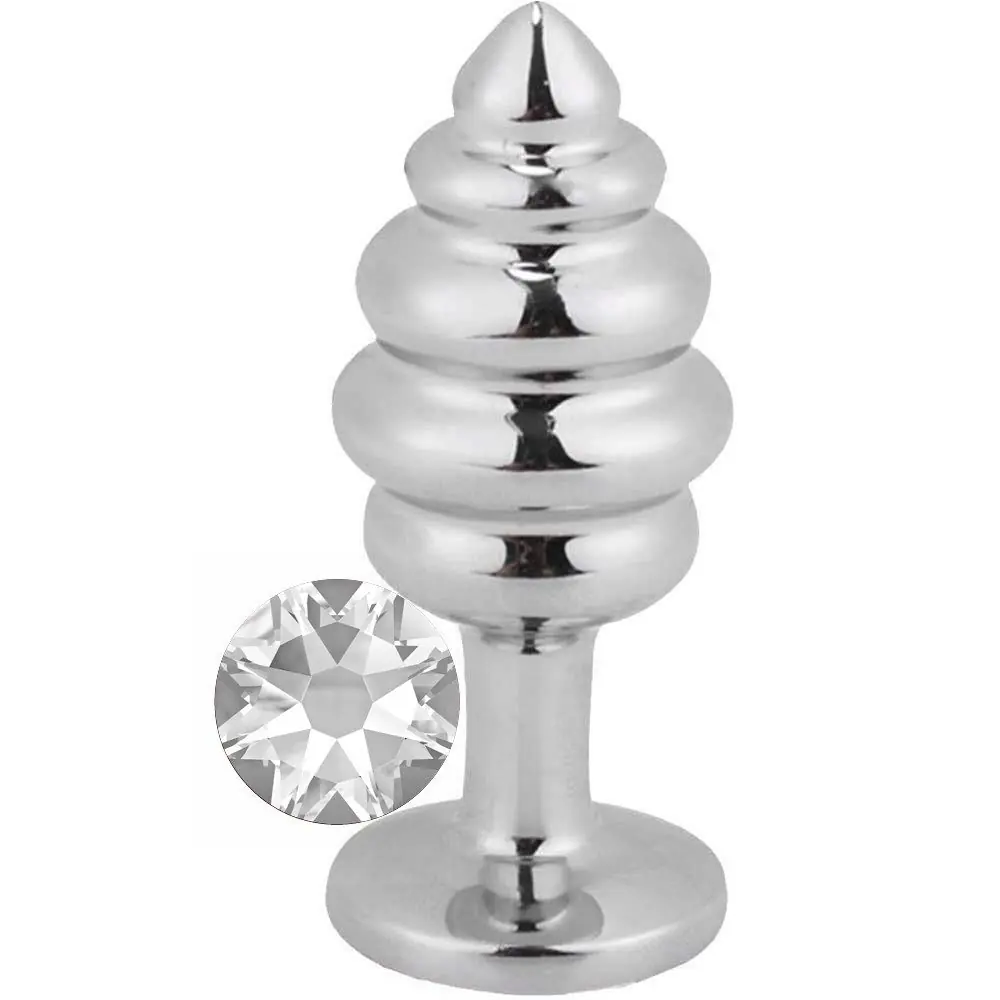 Vişne Silver Large Beyaz Taşlı Boğumlu Anal Metal Plug