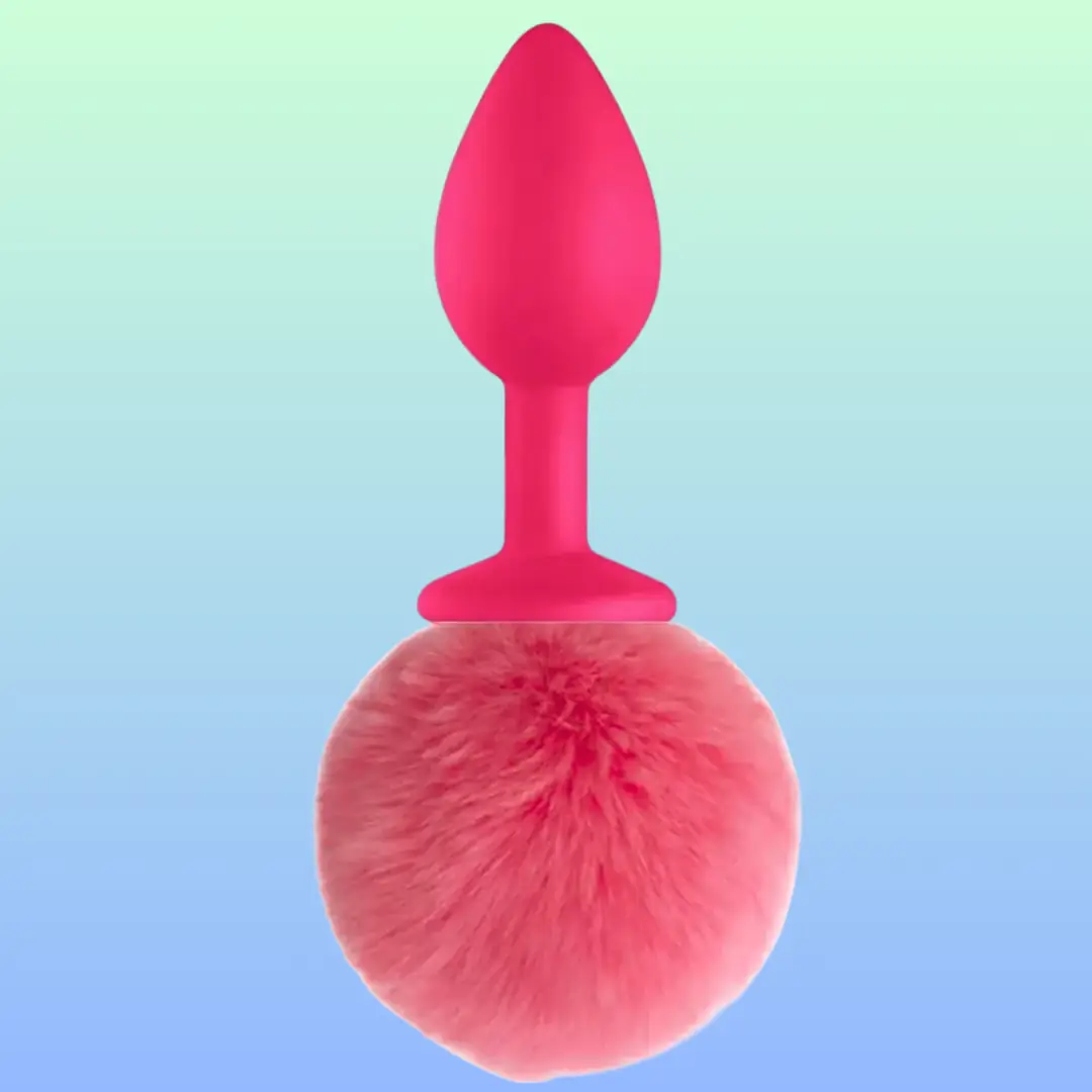 Vişne Luxury Pink Silicone Bunny Tail Red Kuyruklu Anal Plug