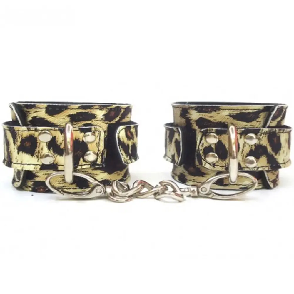 Vişne Fetish Love Game Leather Hand Cuffs Deri Kelepçe-Leopar