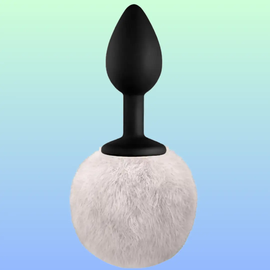 Vişne Luxury Black Silicone Bunny Tail White Kuyruklu Anal Plug