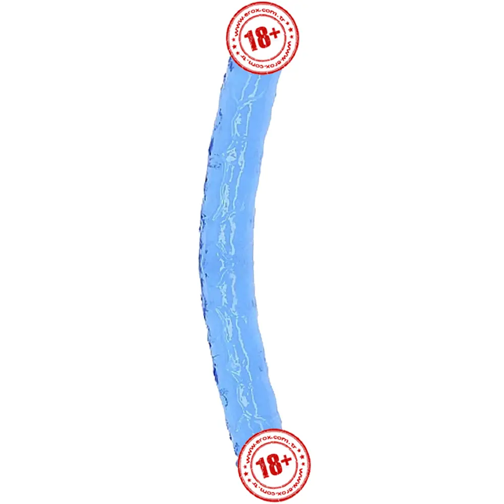 Vişne Double Ended Jelly Dildo 30 cm Çift Taraflı Jel Penis-Blue