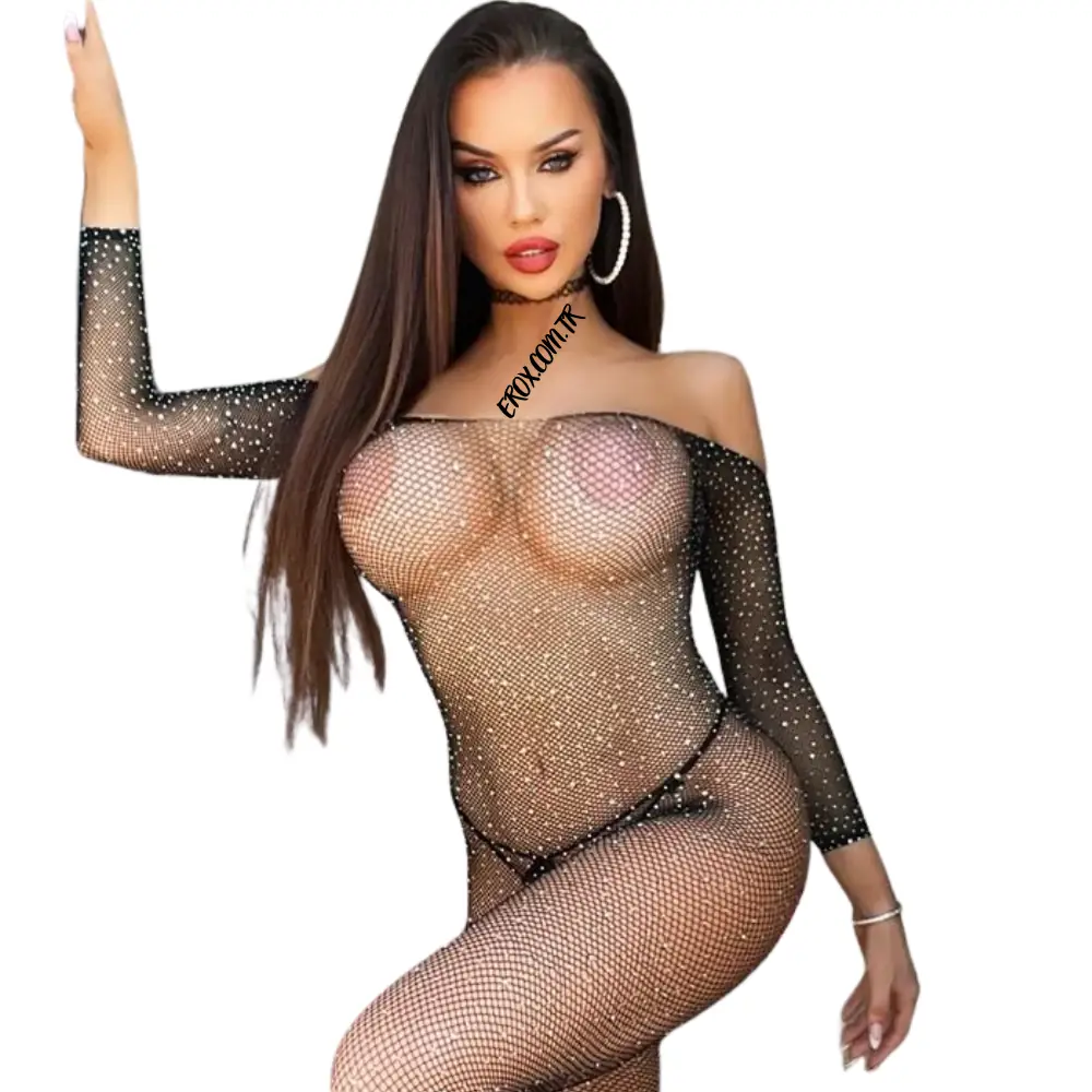 Vişne She Fantasy Wear Özel Bölgesi Açık Fileli ve Taşlı Seksi Vücut Çorabı
