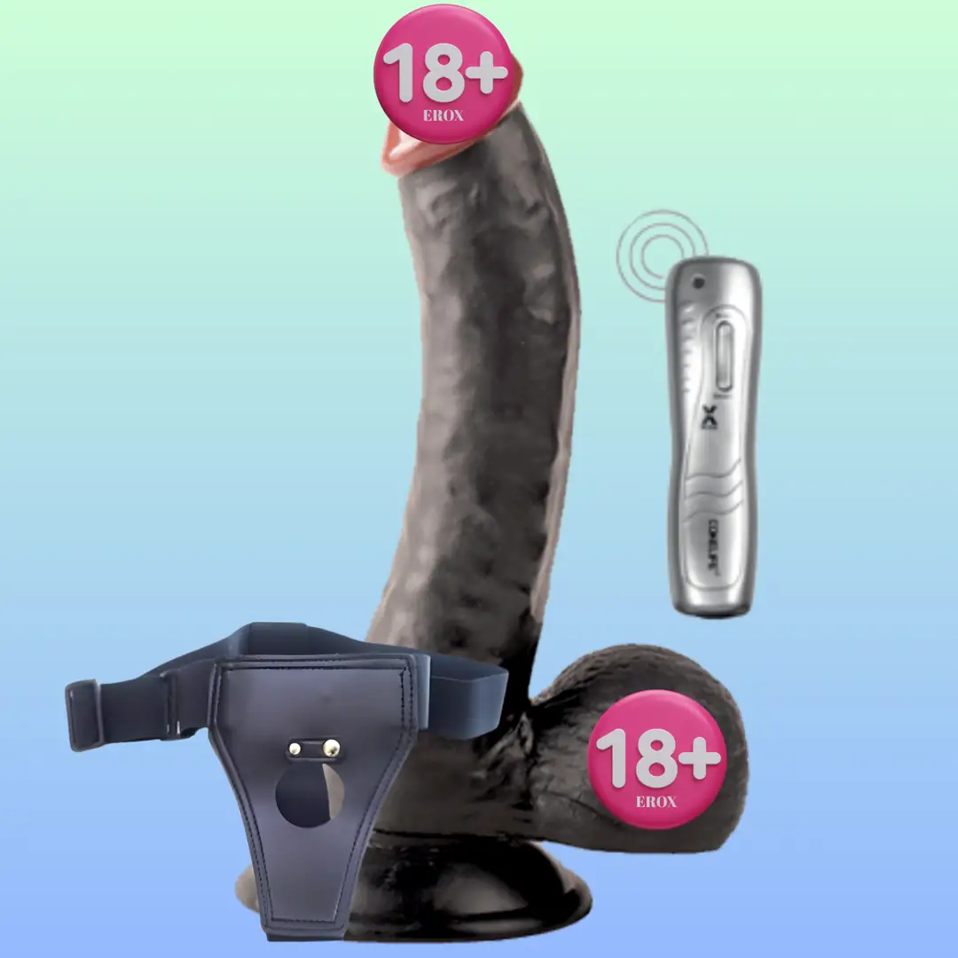 Vişne Strap-On Samuel Titreşimli Belden Bağlamalı Realistik Zenci Dildo